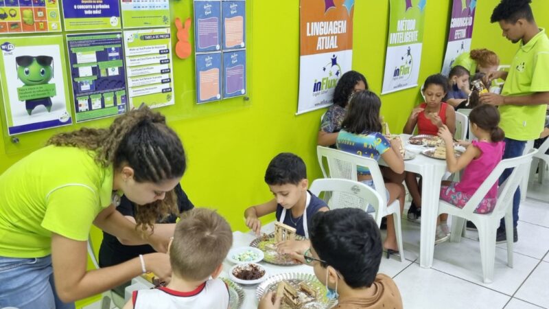 Alunos constroem casas de chocolate enquanto aprendem inglês nesta Páscoa