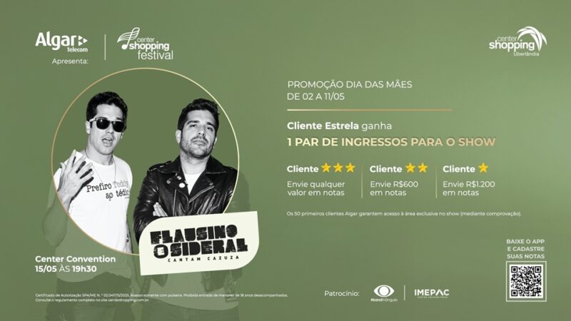 Center Shopping celebra o Dia das Mães com sorteio de carro elétrico e show inesquecível com Rogério Flausino e Wilson Sideral cantam “Cazuza”