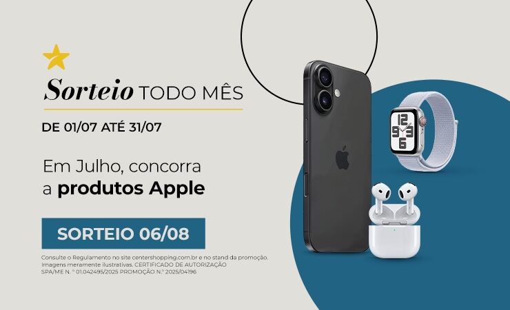 Center Shopping vai sortear produtos Apple para clientes que realizarem compras em julho