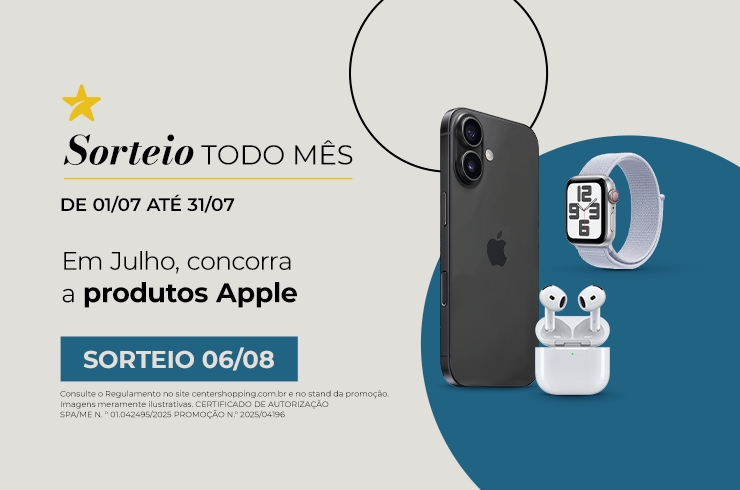 Center Shopping vai sortear produtos Apple para clientes que realizarem compras em julho