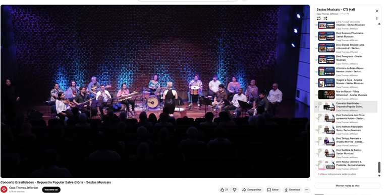 Amantes do universo musical podem assistir concertos gratuitos no canal da Casa Thomas Jefferson