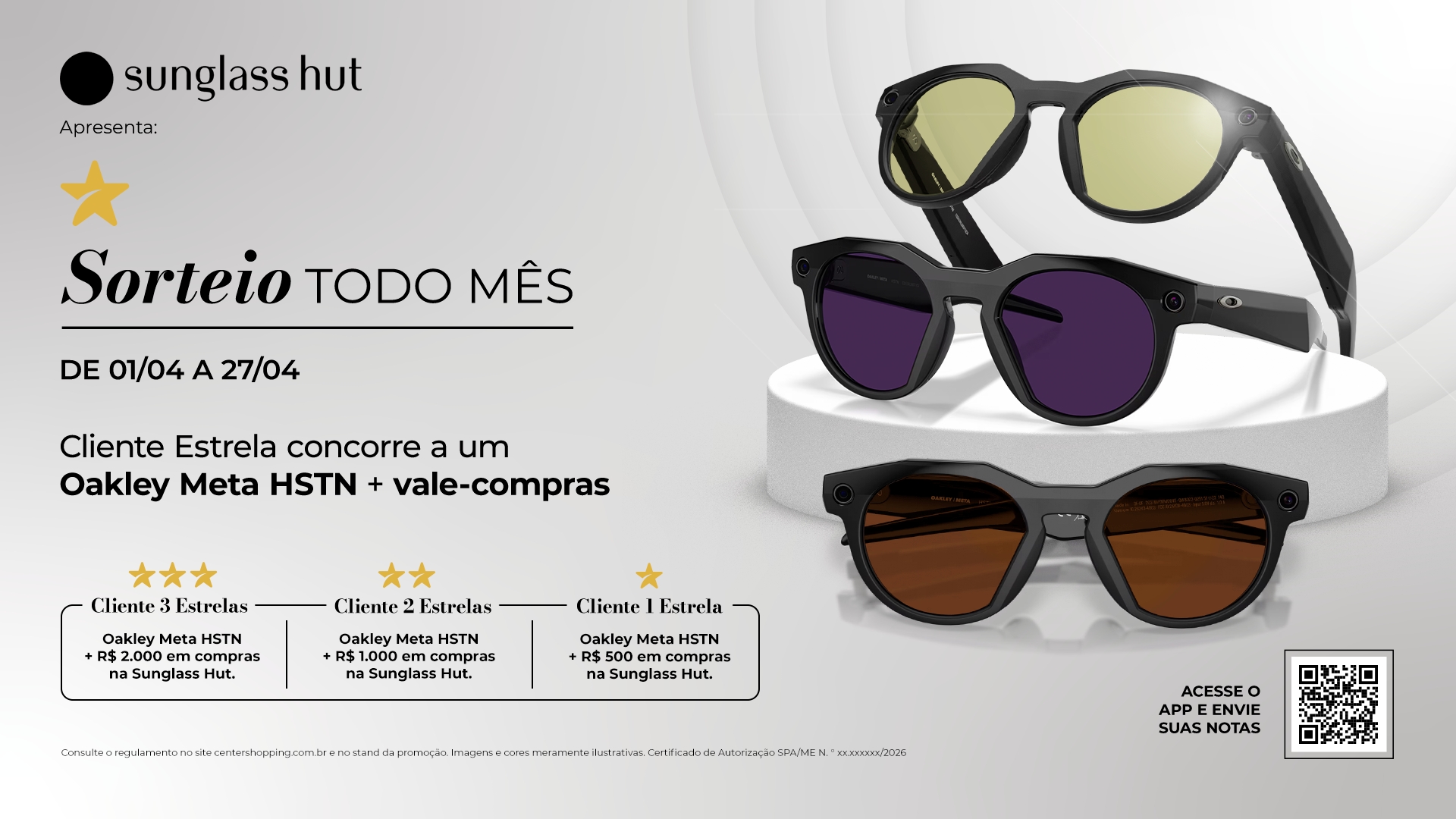 Clientes do Center Shopping podem ganhar prêmios tecnológicos da Oakley Meta e vale-compras em sorteio exclusivo de abril